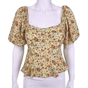&Harmony Floral Puff Sleeve Coquette Smocked Crop Top